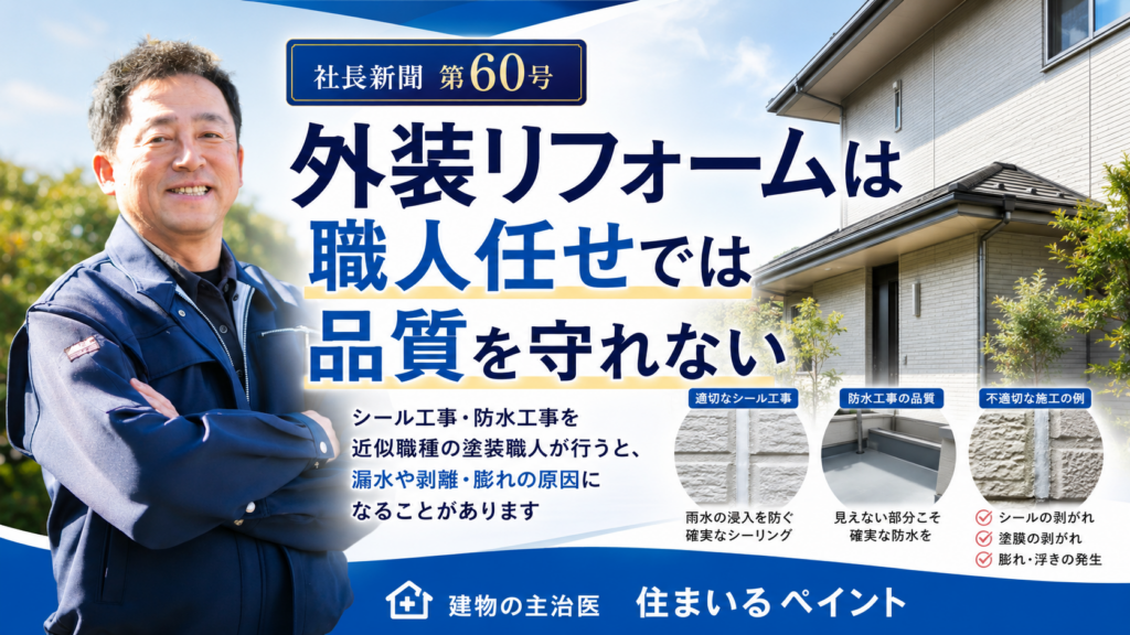 社長新聞:外装リフォームは「職人任せ」では品質を守れないことを伝えるアイキャッチ画像