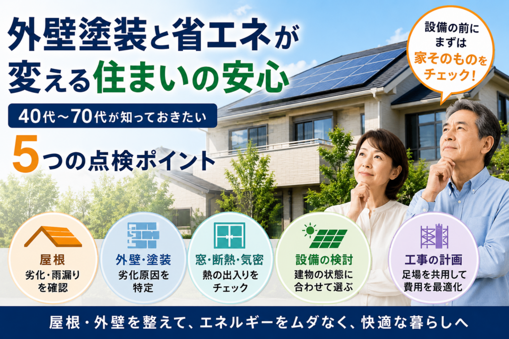 外壁塗装と省エネ設備を検討する前に屋根や外壁を点検する住まい