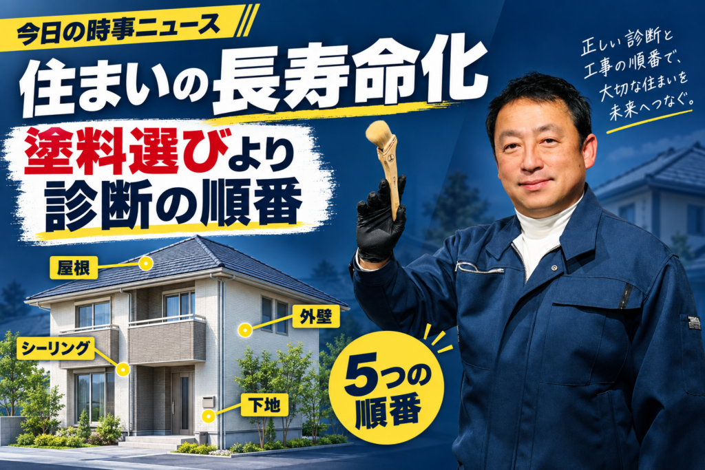 住まいの長寿命化について、塗料選びより建物診断の順番が大切だと説明する堺俊之